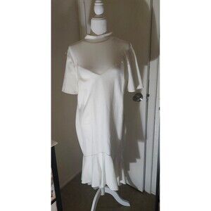 White Mesh Bodice Princess Neckline High Low Ruffled Hem Dress 2X